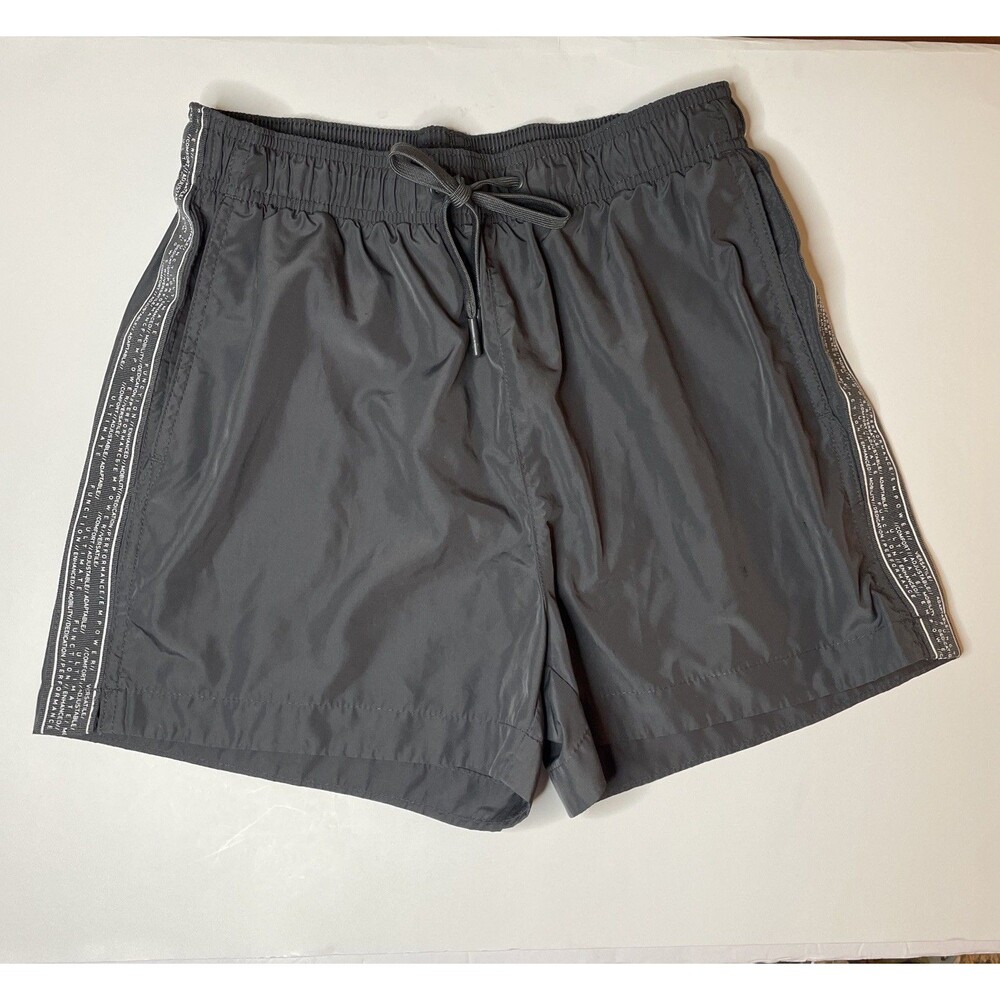 Performance Swim Trunks Shorts Gray With Elastic Waist +Drawstring Size S, 25”
